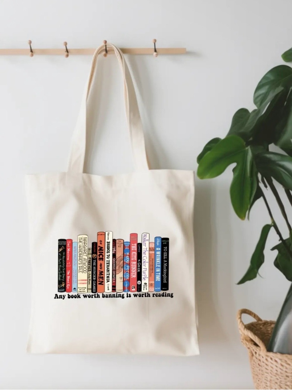Canvas Book Tote Bag in Natural - Any Book Worth Banning Design